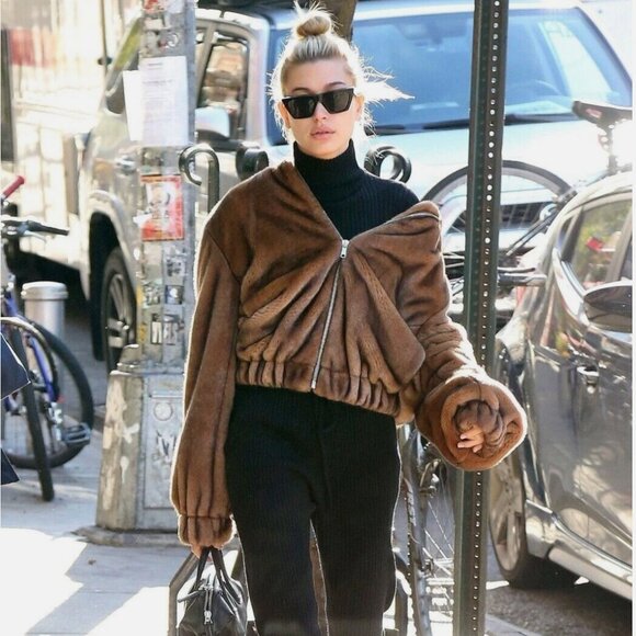 Helmut Lang Mink Faux Fur Hooded Bomber Jacket - Picture 4 of 4